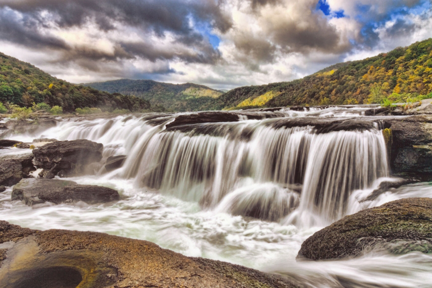 Water fall with flowing water
