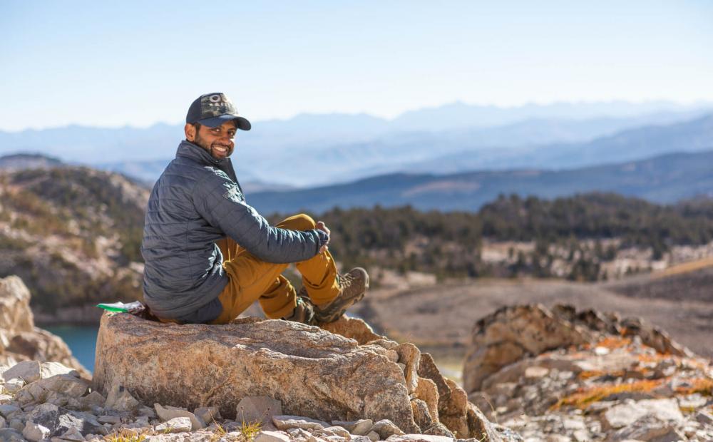 Hiker in Boulder-White Clouds Wilderness, Idaho.