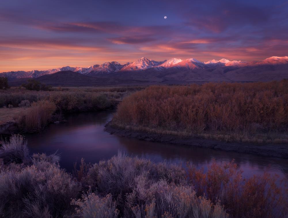 Sunset over a floral valley, California