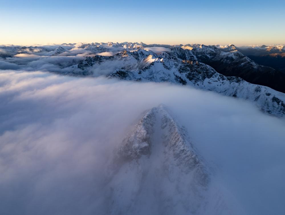 Aerial view of snow-capped mountains.