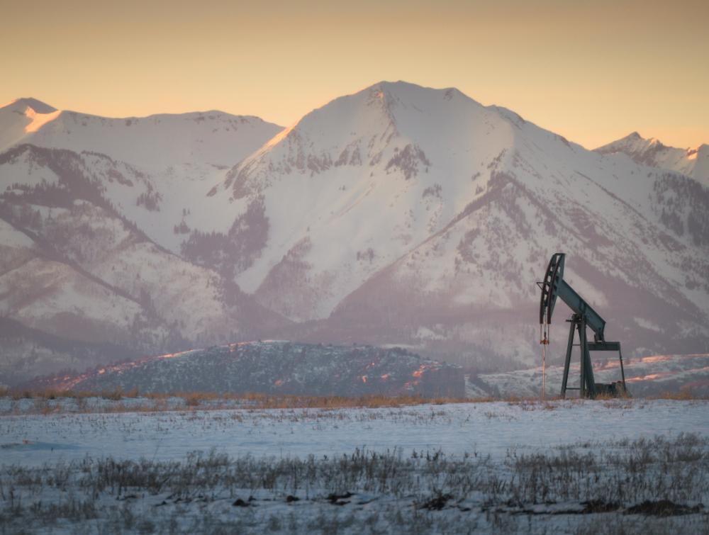 Oil rig in a winter landscape.
