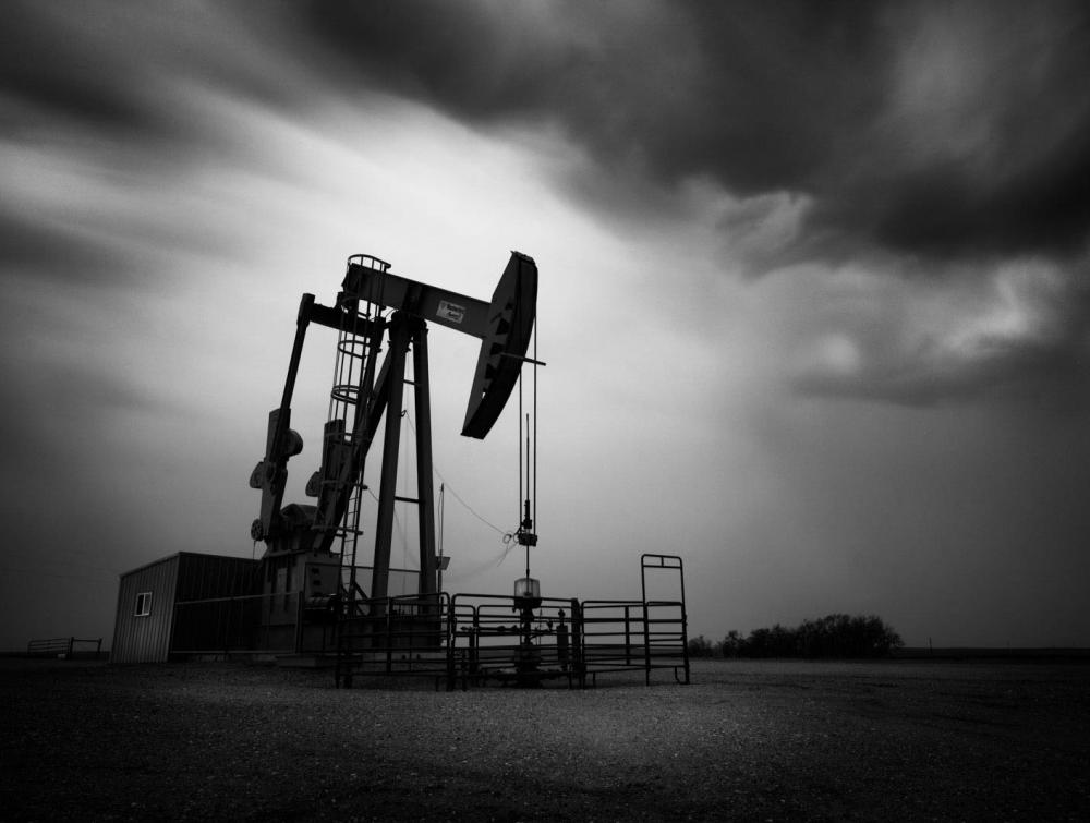 Oil well in black and white