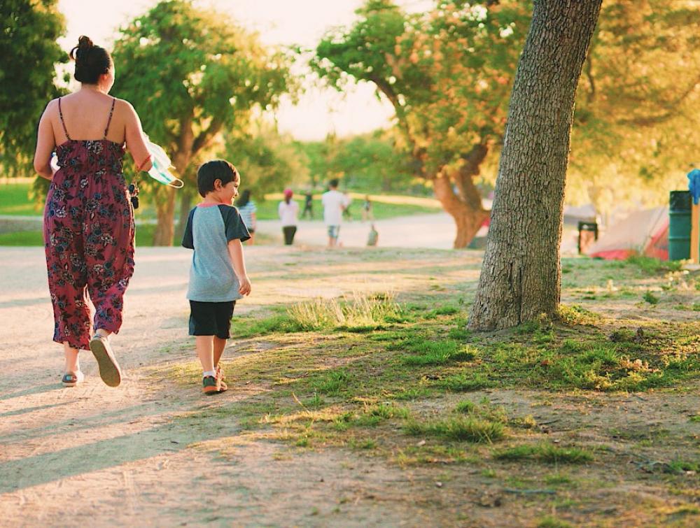 A mother and child participate in a regional camping program 