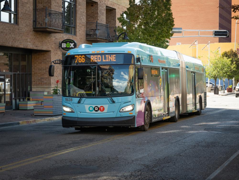 Public bus on road in Albuquerque NM