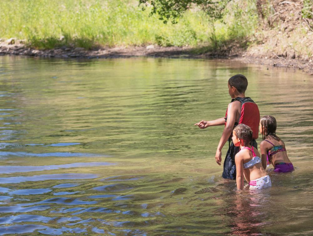 Kids play in water in the Gila National Forest