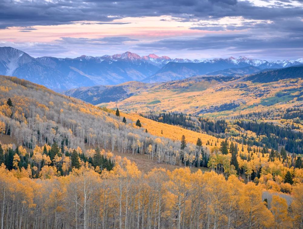 Aerial view of yellow and green valleys