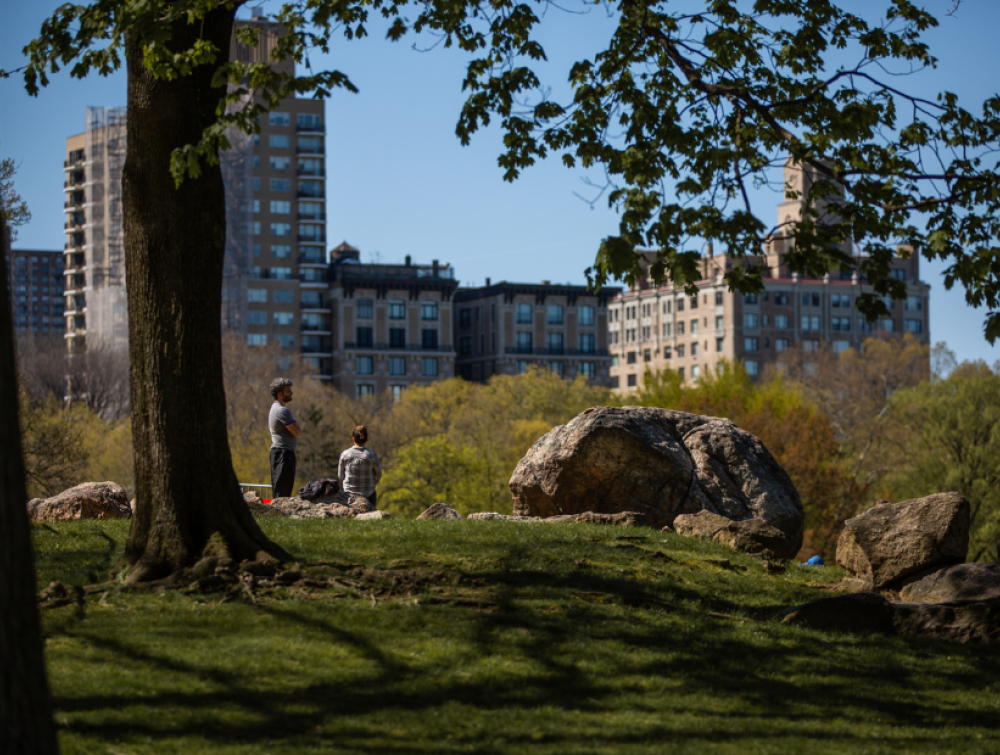 Two individuals enjoy Central Park in New York City.