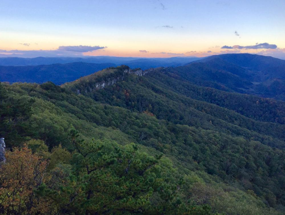 Rolling mountain landscape covered in forest in Monongahela National Forest, West Virginia