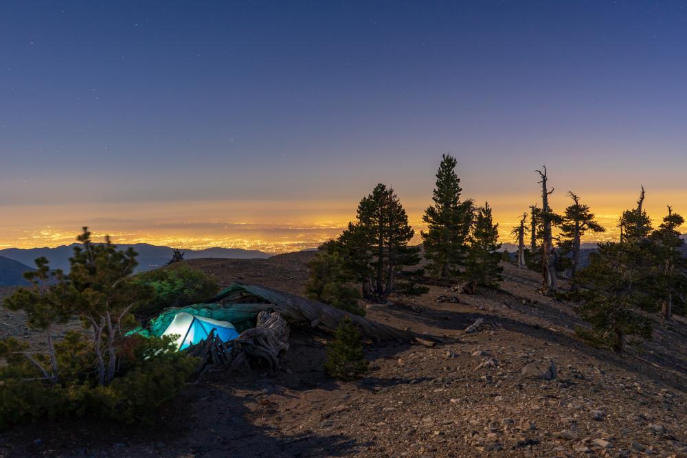 Tent on Mt. Baden Powell in the San Gabriel Mountains, California