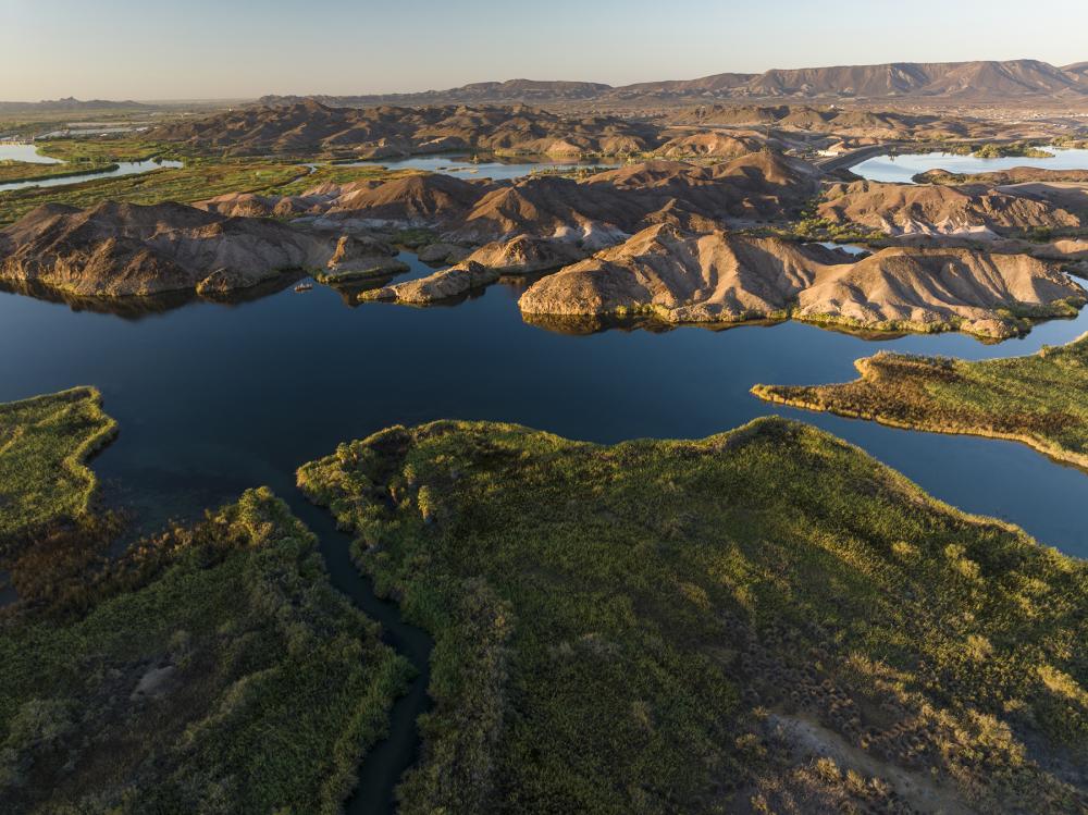 An aerial view of the Kw'tsán landscape