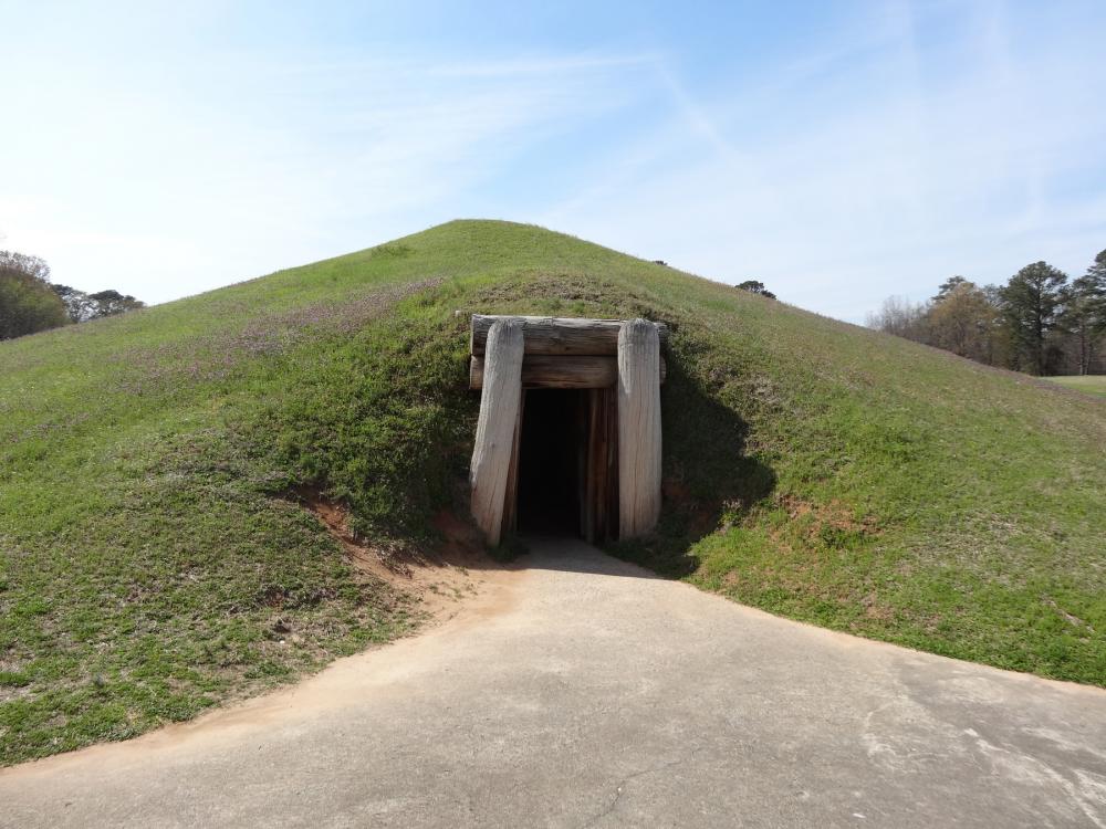 Entrance to earth lodge in Ocmulgee National Monument, Georgia