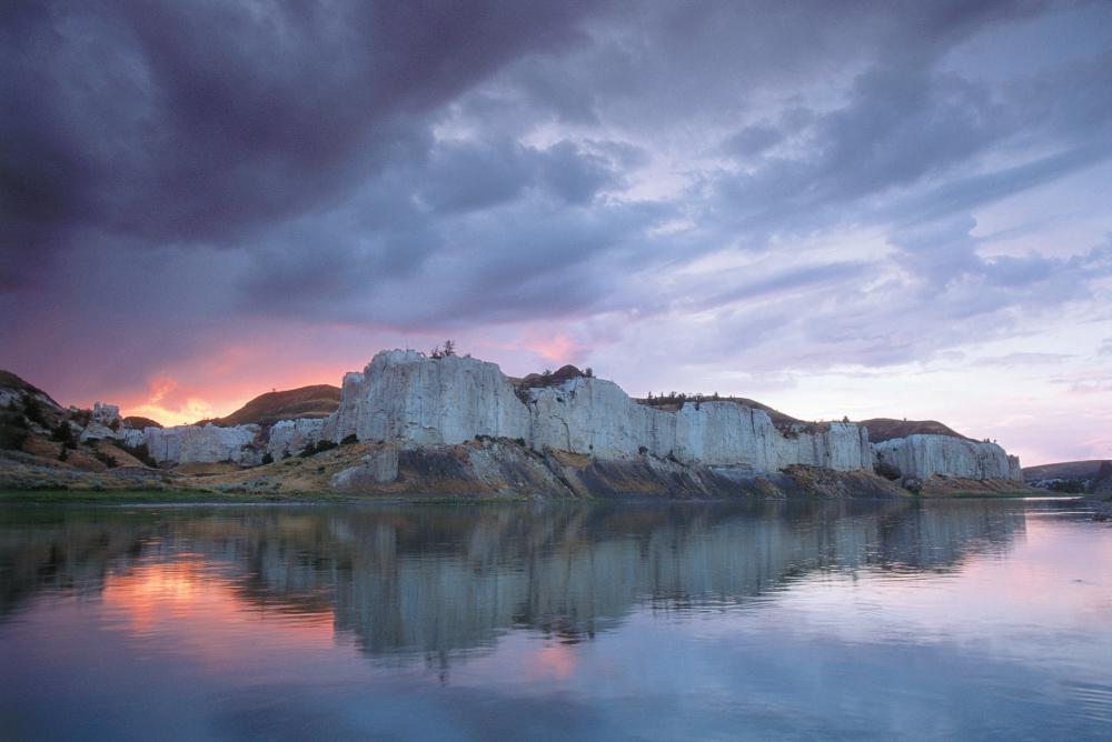 Sunset and reflection in Upper Missouri Breaks National Monument, Montana.