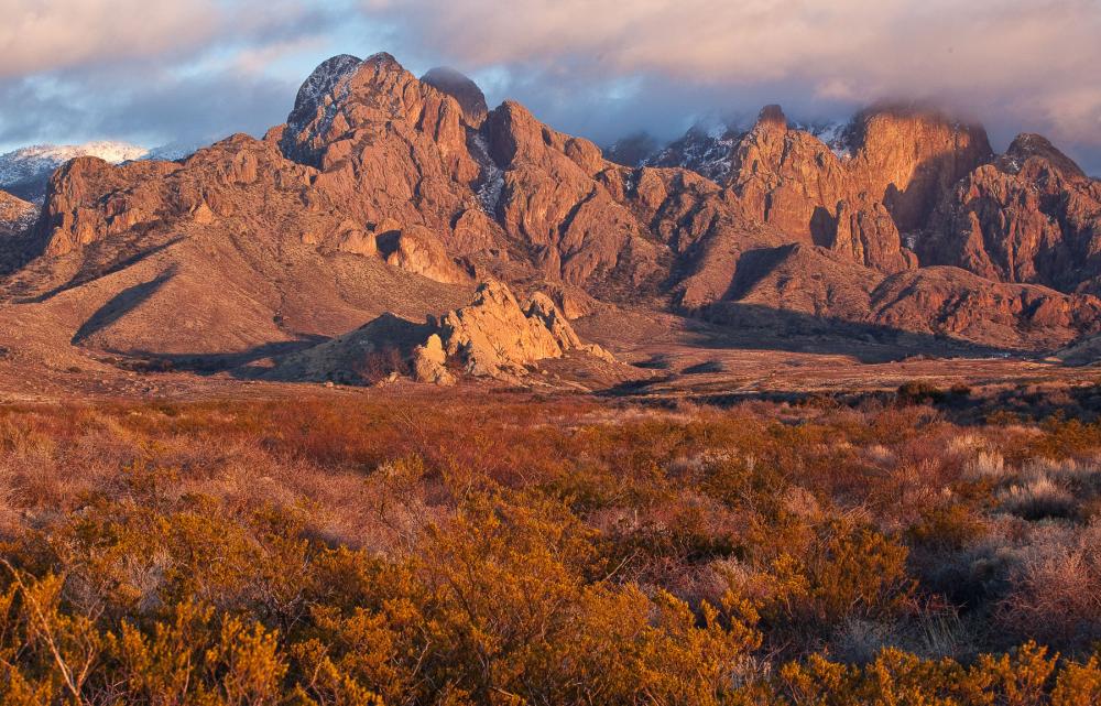 Mountains at sunset in Organ Mountains-Desert Peaks National Monument, New Mexico.