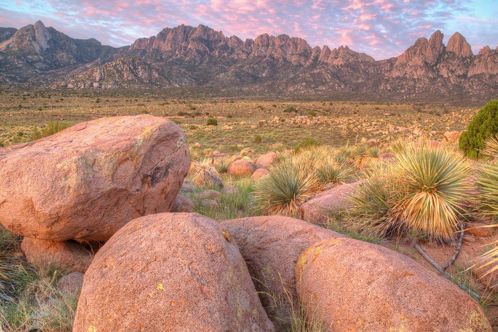Rosy glow in the sky over Organ Mountains-Desert Peaks National Monument, New Mexico