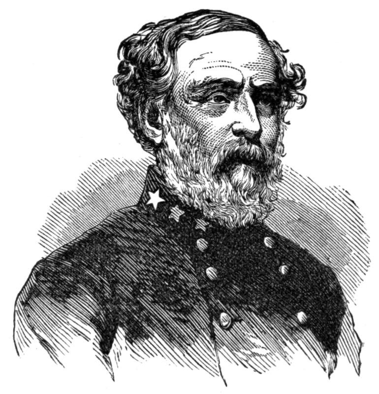 Black and white engraving of seated bearded man