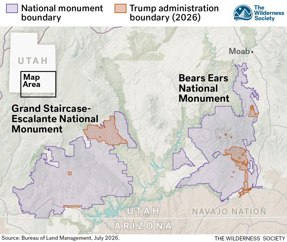 Map of reductions to Bears Ears and Grand Staircase-Escalante National Monument