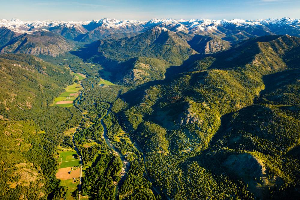 Aerial view of the lush Methow Valley, Washington
