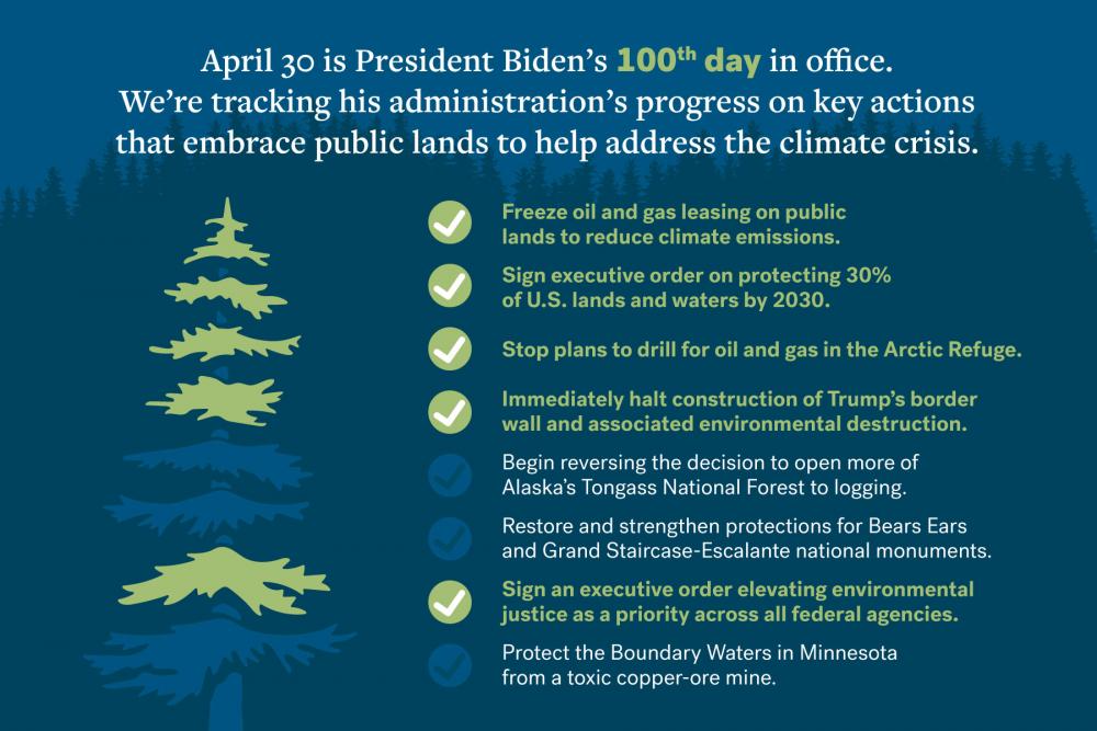 Graphic showing eight goals for Biden administration in its first 100 days
