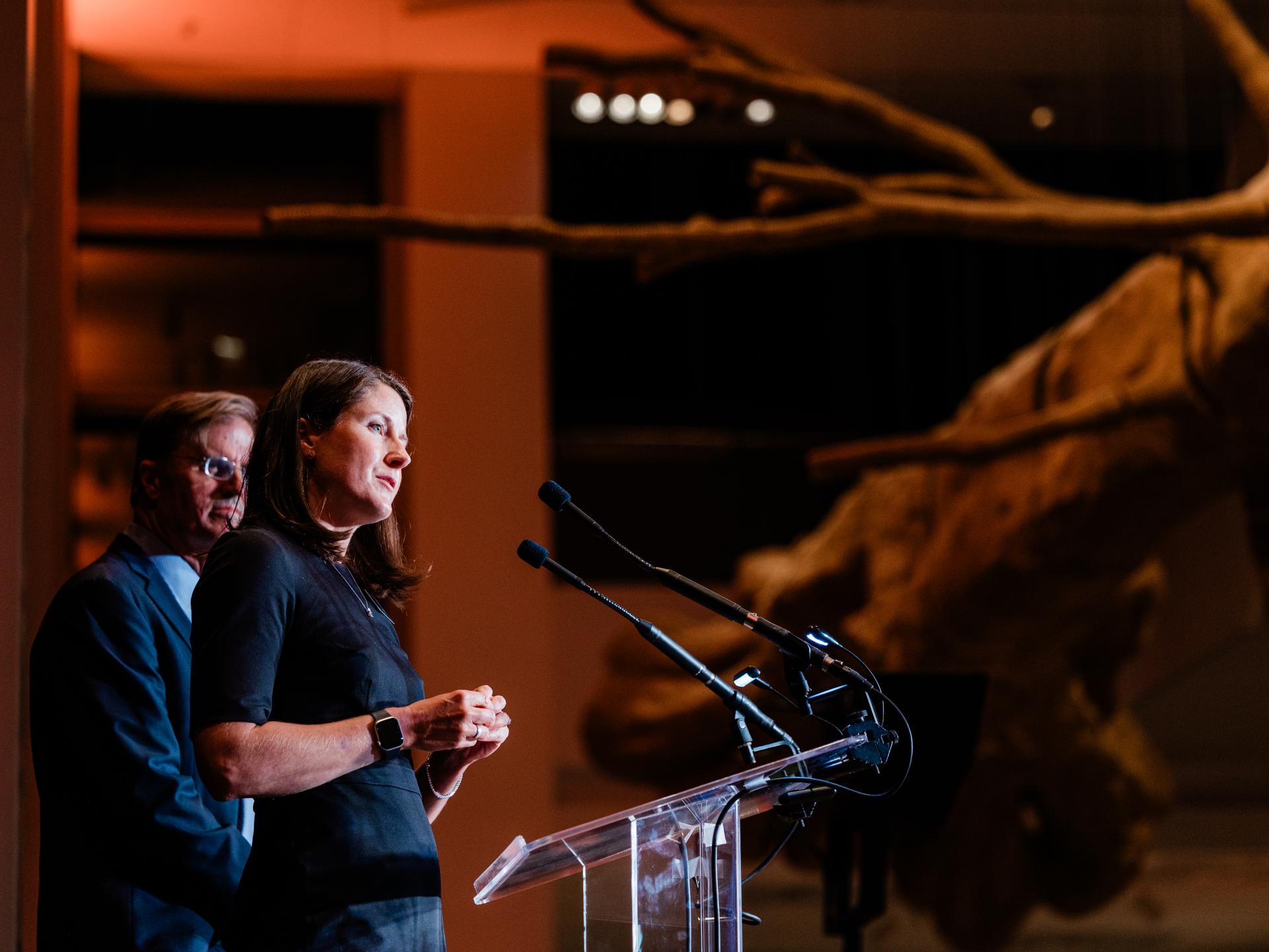 two people on a podium 