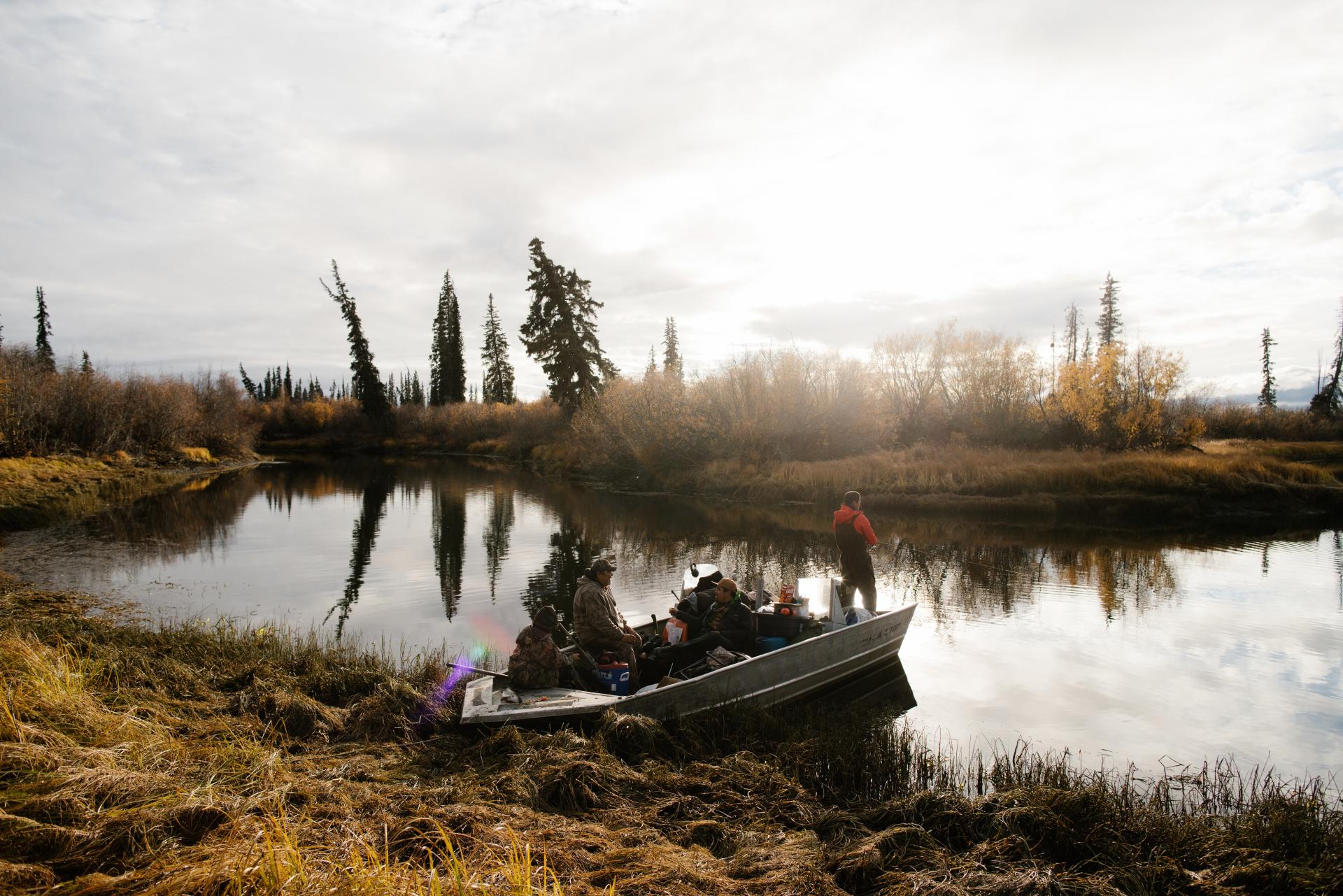 The team looking for moose on the river