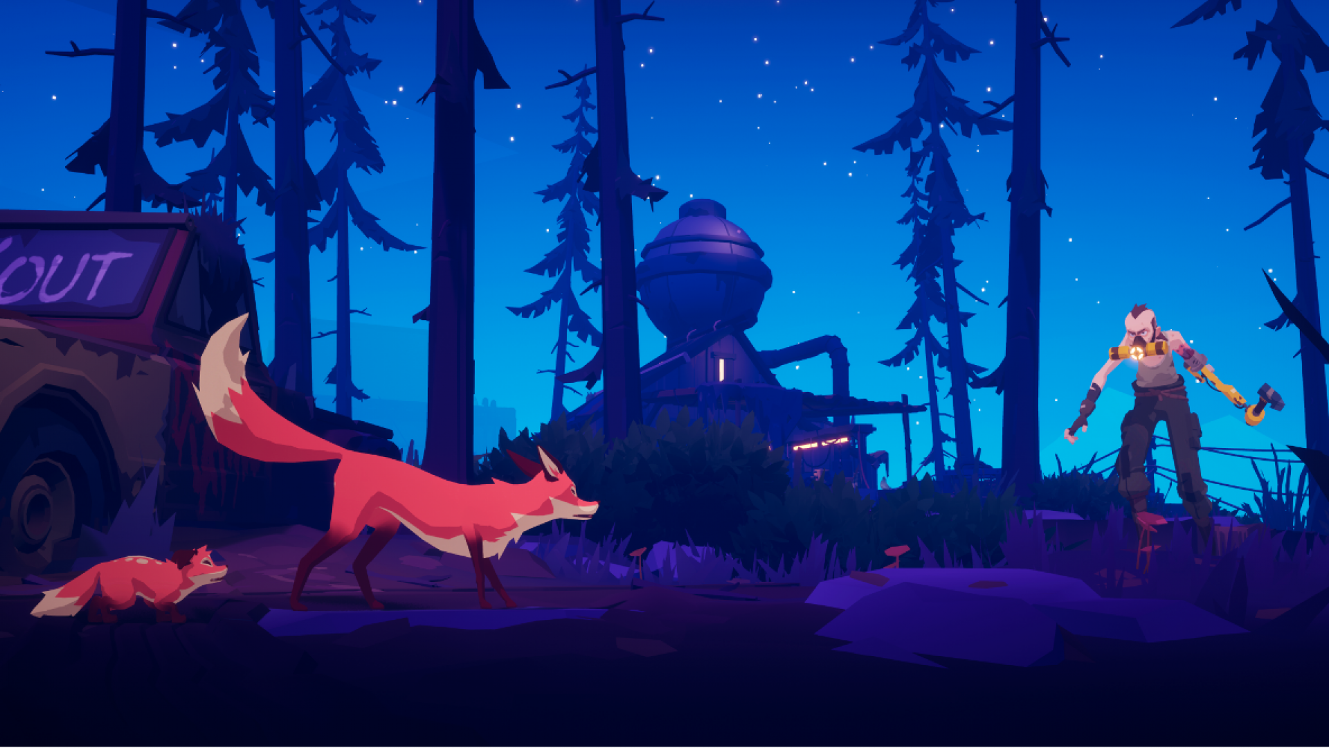 A mother fox and kit are being hunted by a post-apocalyptic scavenger.