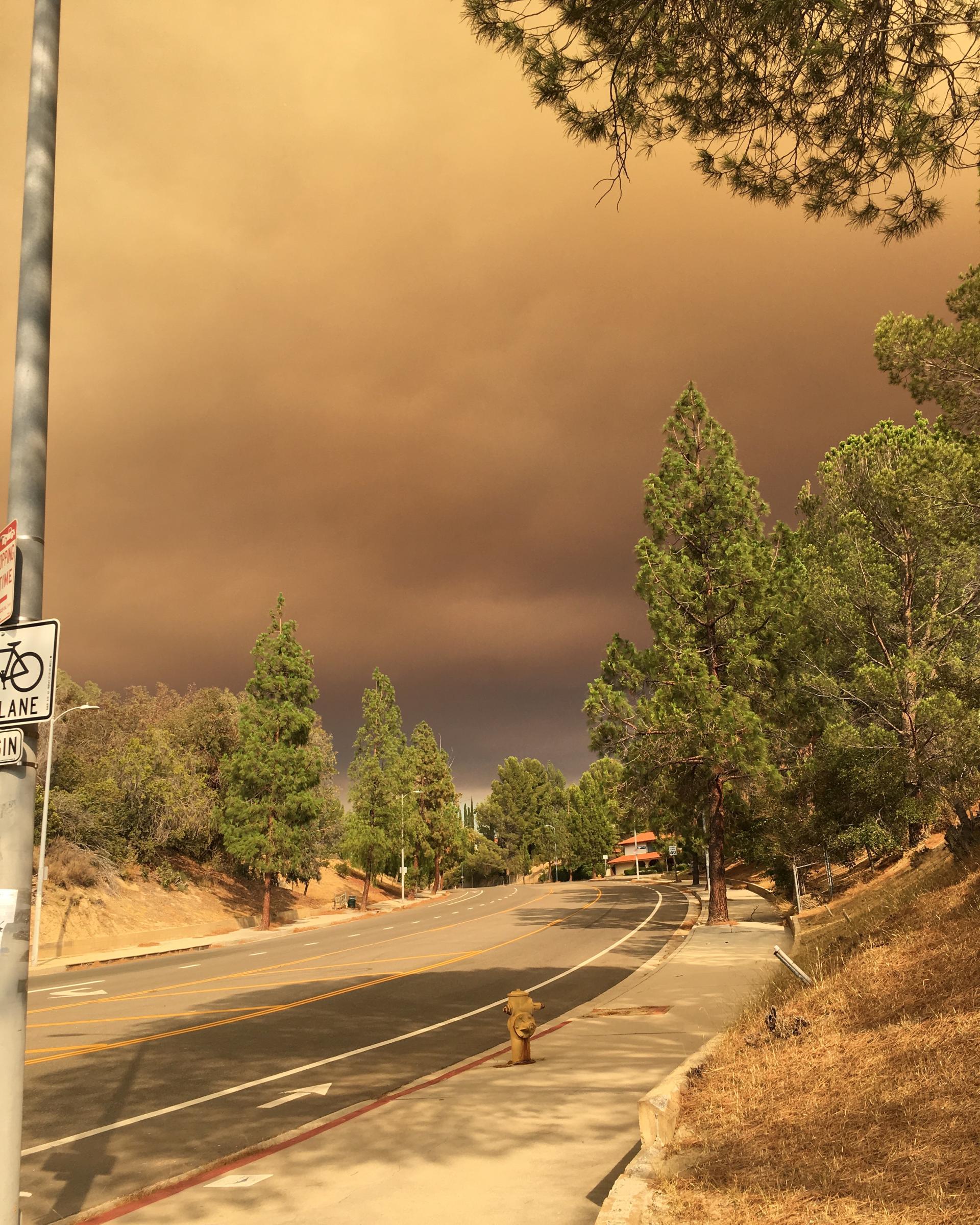 Smoke from a wildfire north of Los Angeles 