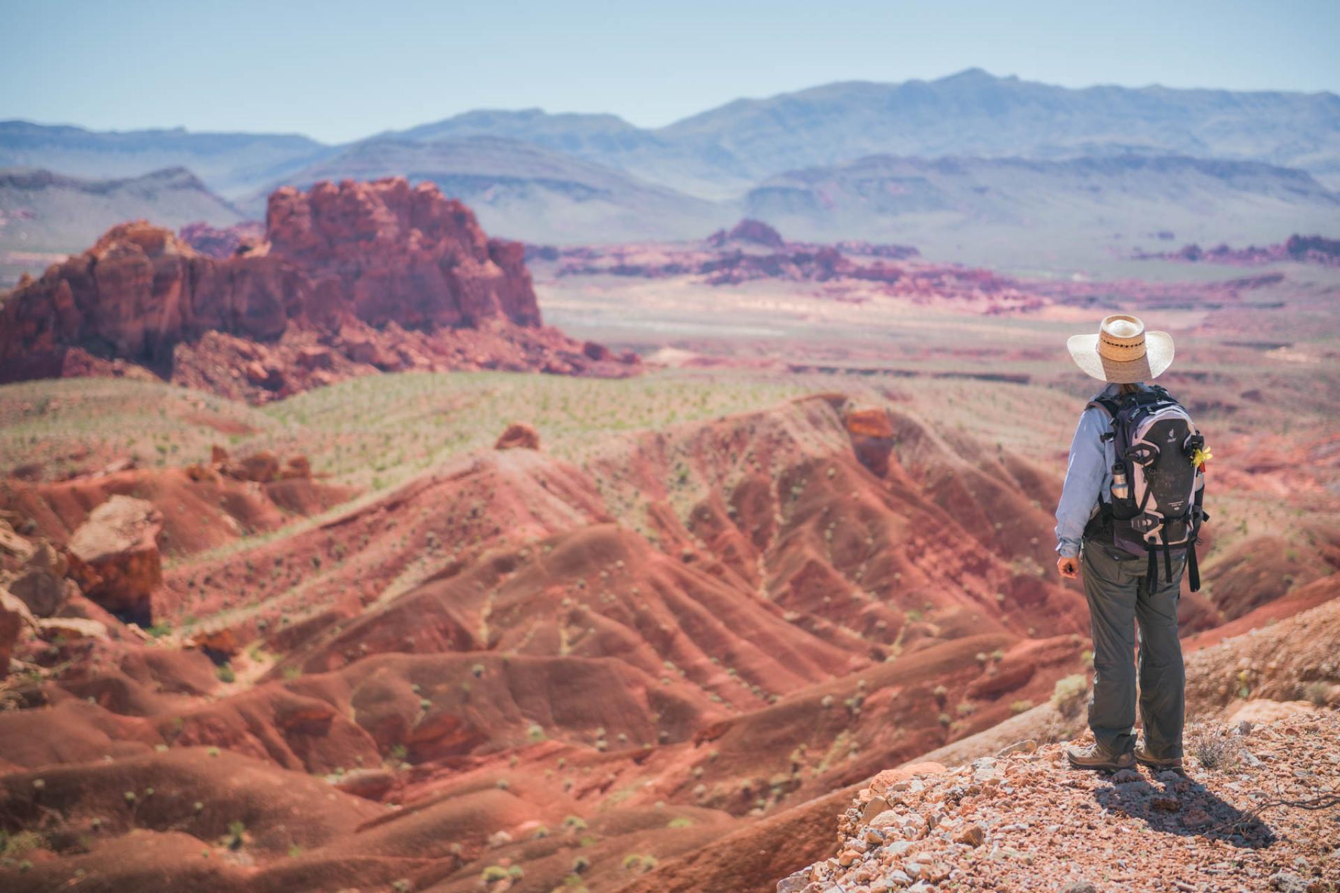 Hiker in Gold Butte National Monument, Nevada.