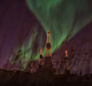 Oil wells in the dark Arctic National Wildlife Refuge, AK