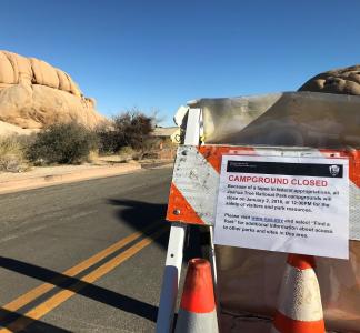 Sign marks closed campground at Joshua Tree National Park in California during the partial shutdown of the federal government in January 2019