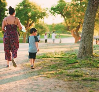 A mother and child participate in a regional camping program 