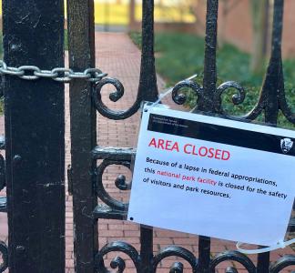 Sign shows Independence National Historical Park is closed for the 2018-2019 government shutdown