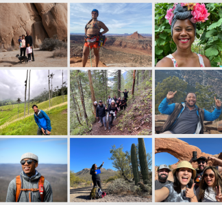 collage of nine images of people enjoying the outdoors