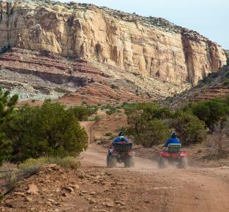 OHV riders on a desert road