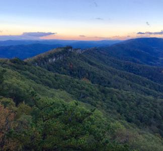 Rolling mountain landscape covered in forest in Monongahela National Forest, West Virginia