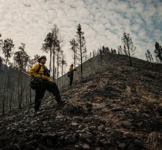 A firefighter on U.S. Forest Service land in Idaho