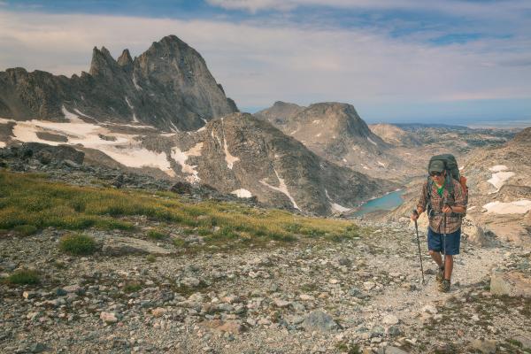 Hiker in Bridger Wilderness, Wyoming.