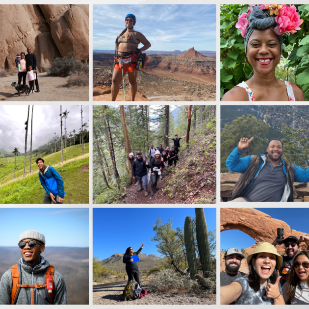 collage of nine images of people enjoying the outdoors