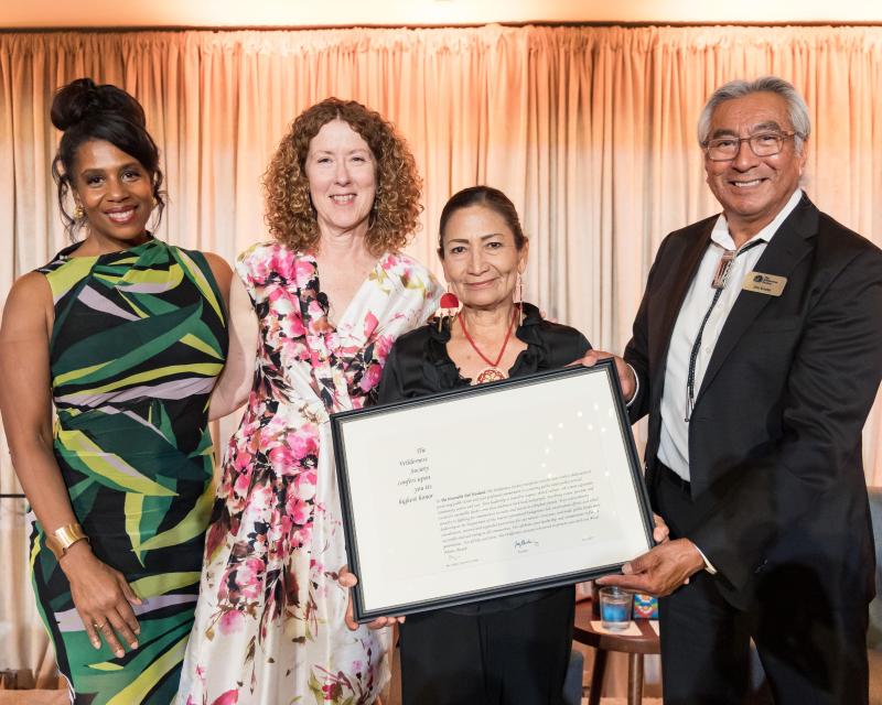Former Secretary of the Interior Deb Haaland receives the Ansel Adams Award.
