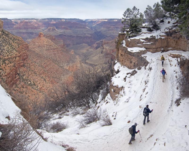 Winter hiking at the Grand Canyon, Bright Angel Trail