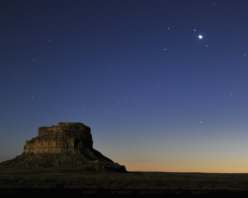 Stars over Fajada Butte at Chaco Culture National Historical Park, New Mexico.