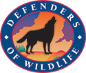 Illustration of wolf surrounded by words "Defenders of Wildlife"
